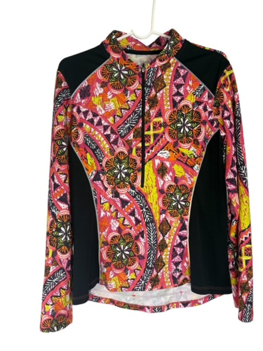 Terry Cycling Women's Long Sleeve Jersey Half Zip Pink Orange Geometric Size XL